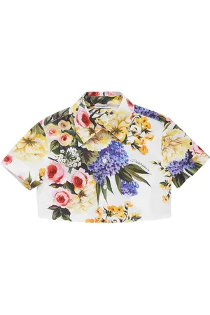 Dolce & Gabbana Flower Printed Cotton Crop Shirt