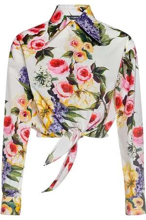 Dolce & Gabbana Flower Print Cotton Poplin Crop Shirt