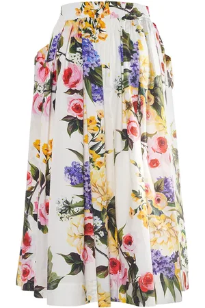 Dolce & Gabbana Floral Pleated Cotton Poplin Midi Skirt