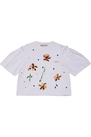 Marni Cotton Jersey Cropped T-shirt W/ Sequins