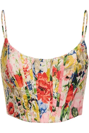Cherry-print elasticated corset top in Multicolor for