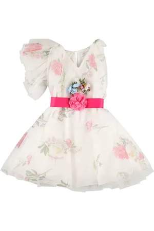 MONNALISA Printed Tulle Dress W/belt