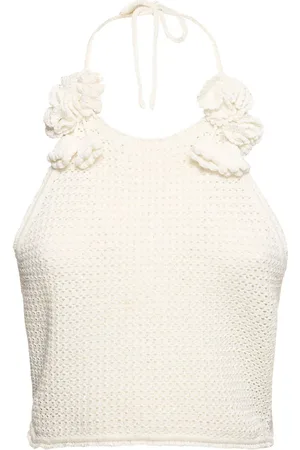 Self-Portrait Halter Neck Crochet Crop Top W/ Roses