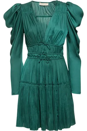ULLA JOHNSON Lu Pleated Satin Mini Dress