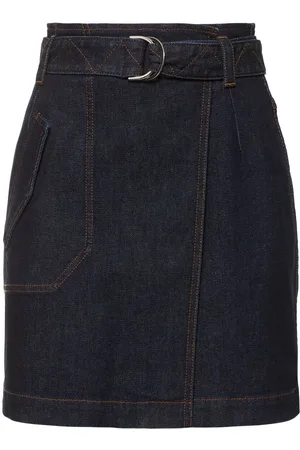FERRARI Pleated Belted Denim Mini Wrap Skirt