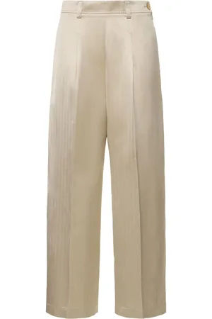 Beige Mid Rise Wide Leg Floral Pants