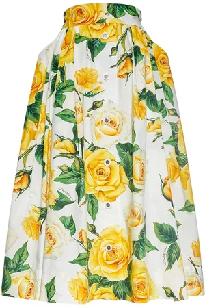 Dolce & Gabbana Rose Pleated Cotton Poplin Midi Skirt