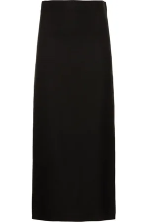 Serafini Linen Blend Side Split Long Skirt