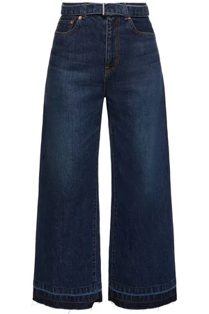 SACAI Belted Mid Rise Denim Wide Jeans