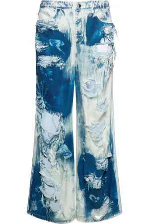 MITHRIDATE Printed Distressed Wide Leg Jeans