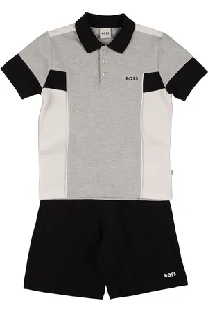 BOSS Kidswear monogram-pattern polo shorts set (set of two) - Brown