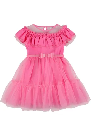 MONNALISA Embroidered Satin & Tulle Dress