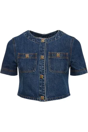 Self-Portrait Denim Crop Top