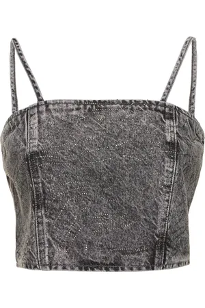 ROTATE Embellished Cotton Denim Top