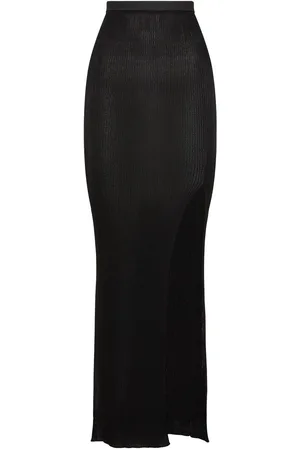 PETAR PETROV Silk Rib Knit High Slit Long Skirt