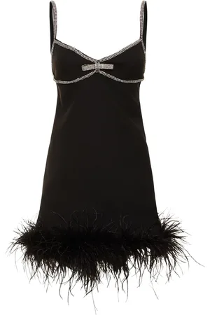 Self-Portrait Embellished Crepe Mini Dress W/ Feathers