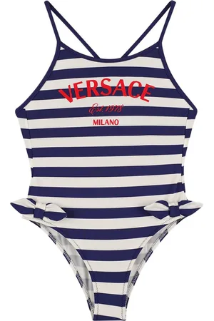 VERSACE Logo Striped Lycra One Piece Swimsuit