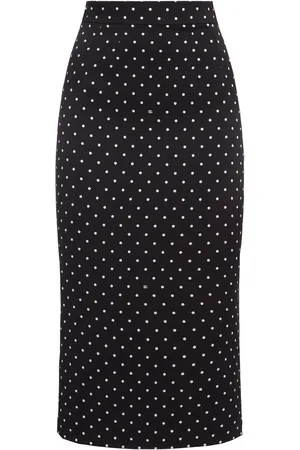 Dolce & Gabbana Polka Dots Logo Silk Midi Skirt