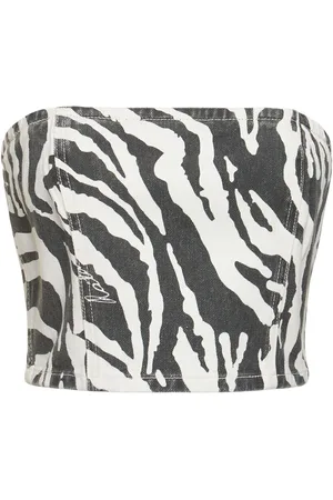 ROTATE Emili Zebra Print Organic Denim Tube Top