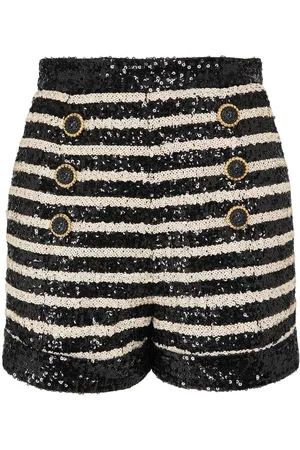 Balmain Striped Sequined High Rise Mini Shorts