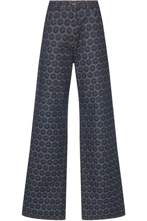 Etro Printed Denim High Rise Wide Jeans