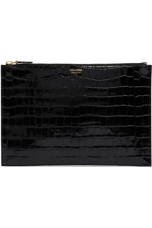 Tom Ford Shiny Croc Embossed Flat Pouch W/ Strap