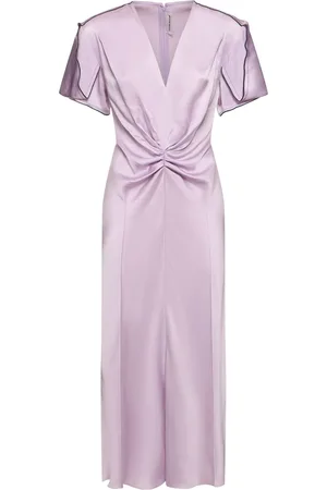Victoria Beckham Gathered V-neck Satin Midi Dress