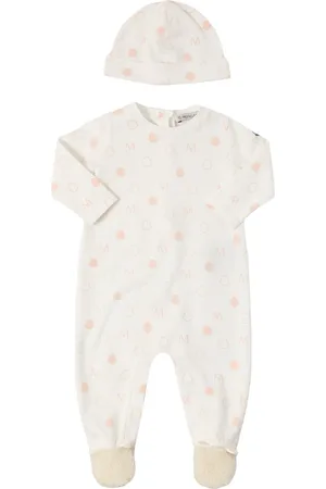 Moncler All Over Logo Cotton Romper & Hat