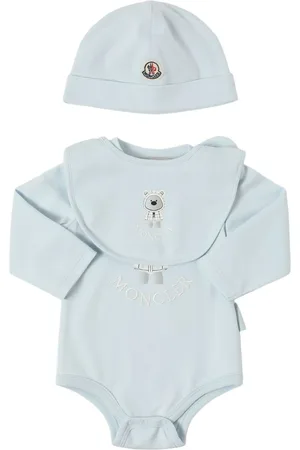 Moncler Teddy Bear Cotton Romper, Hat & Bib
