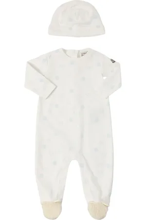 Moncler Logo All Over Cotton Romper & Hat