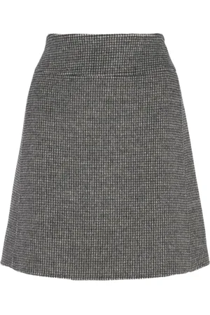 Max Mara Stone Wool Blend Houndstooth Mini Skirt