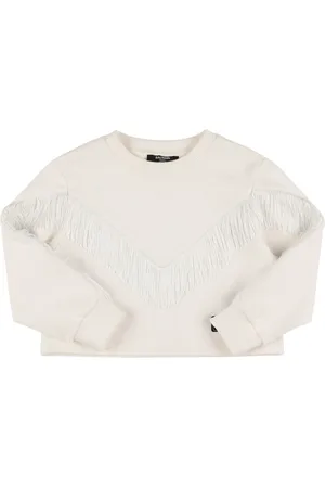 Balmain Cropped Cotton Sweatshirt W/ Fringe