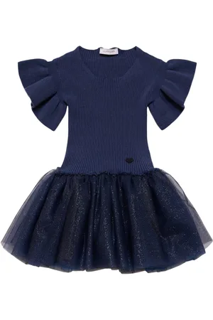 MONNALISA Cotton Knit & Tulle Dress