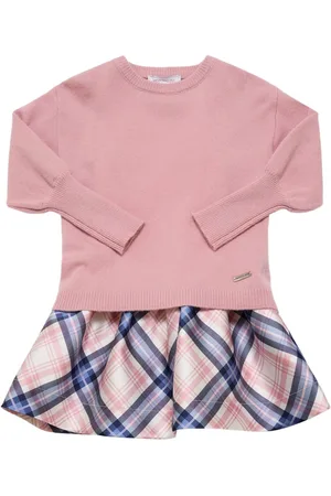 MONNALISA Check Print Poly Dress W/bow Appliqué