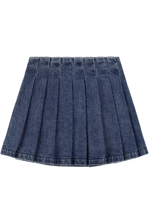 Self-Portrait Pleated Cotton Denim Skirt