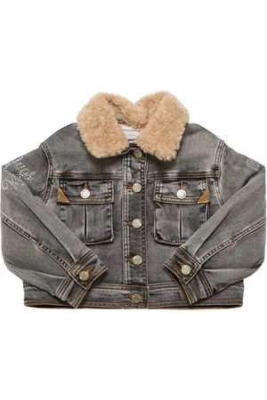 MONNALISA Cotton Denim Jacket W/faux Fur Collar