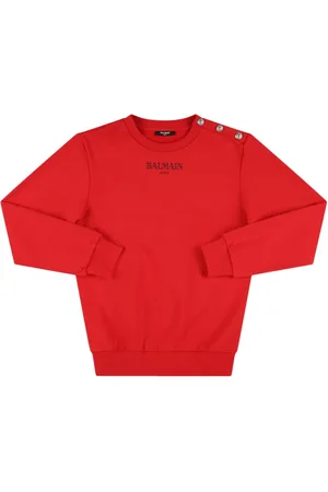 Balmain Printed Logo Cotton Crewneck Sweatshirt