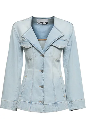Ganni Tinted Cotton Denim Fitted Blazer