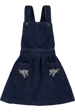 The New Society Embroidered Denim Overall Dress