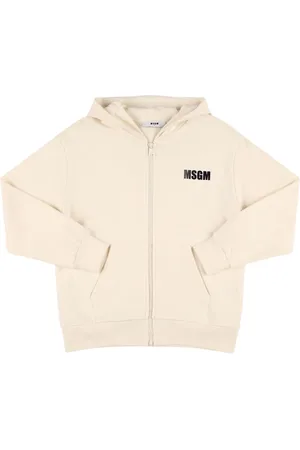 Msgm Printed Cotton Hooded Zip-up Sweatshirt