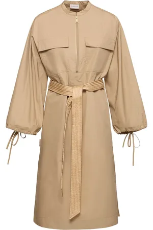 Moncler Belted Cotton Blend Poplin Midi Dress