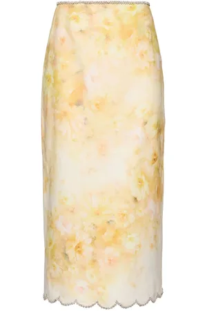 ZIMMERMANN Crush Printed Linen Midi Skirt