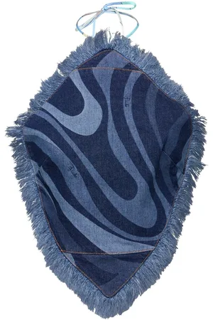 Puccini Marmo Print Stretch Denim Halter Top