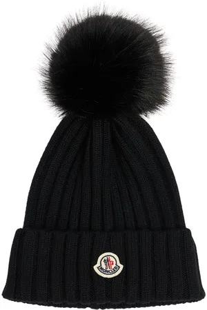 Moncler Logo Extrafine Wool Pom Pom Beanie