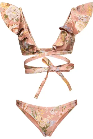 ZIMMERMANN Tallow Printed Ruffled Bikini Set