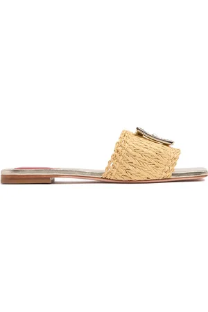 Roger Vivier 10mm Strass Buckle Raffia Flat Slides