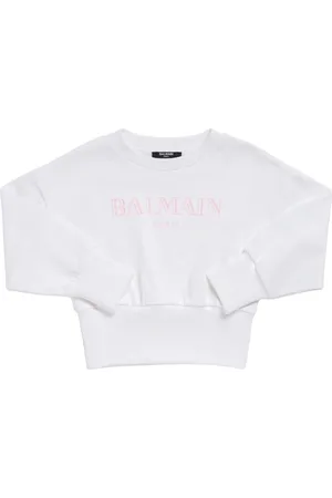 Balmain Logo Cotton Cropped Sweatshirt
