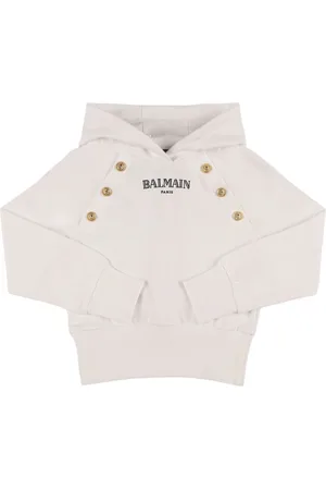 Balmain Logo Cotton Cropped Hoodie