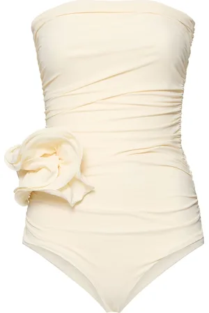 MAGDA BUTRYM Jersey Draped One Piece Swimsuit W/ Rose