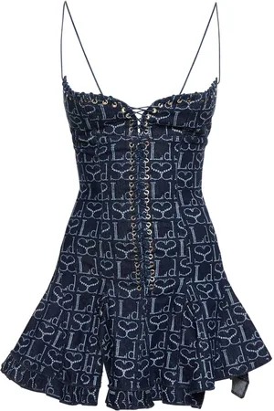 Ludovic De Saint Sernin Monogram Logo Denim Corset Minidress